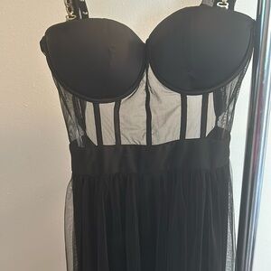 Black Windsor Dress With Gold Straps